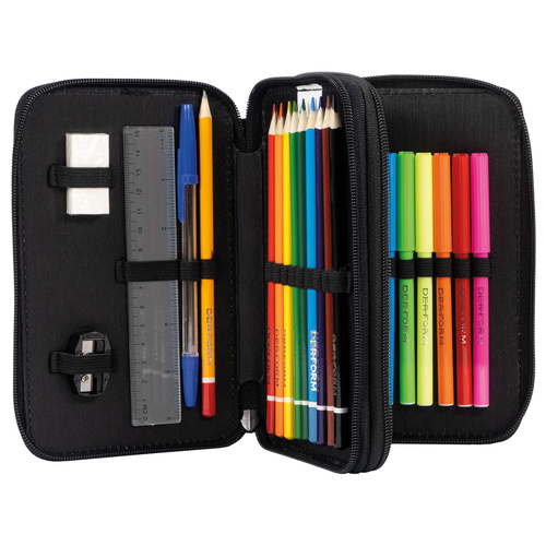 Piórnik szkolny z wyposażeniem BackUP Drift 2 komory skate czarno biały