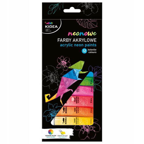 Farby akrylowe neonowe 12 kolorów neonowych tubka 12ml Kidea
