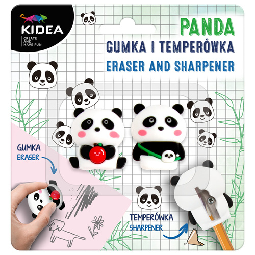 Gumka i Temperówka Panda zestaw szkolny słodkie pandy Kidea