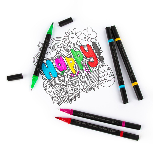 Markery Dwustronne Brush Pen 6 Kolorów Cienkopis Pędzelkowa Końcówka Kidea