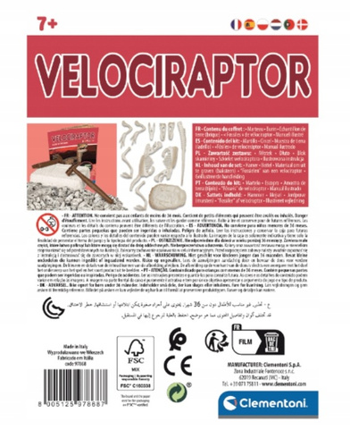 Świecący Dinozaur Velociraptor skamieniałości wykop szkielet Clementoni