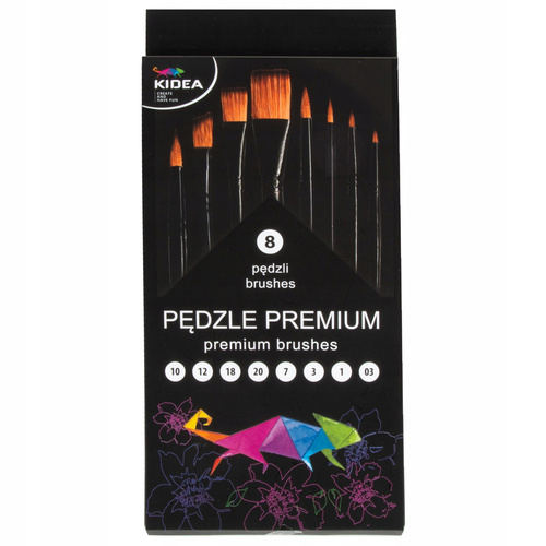 Pędzle Premium pędzelki mieszane zestaw 8 szt. płaskie okrągłe skośne Kidea