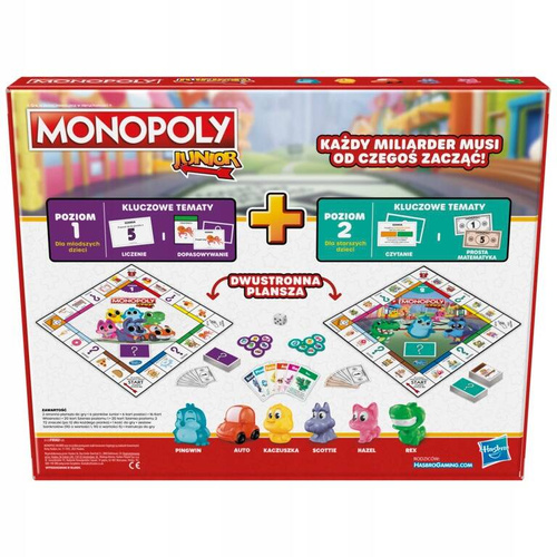 Gra Monopoly Junior 2w1 dwustronna plansza PL Hasbro F8562