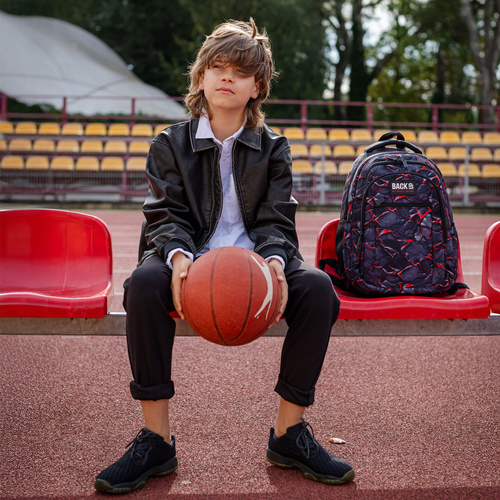 Plecak szkolny BackUP Blaze dla chłopca ogień lawa czarny czerwony O43