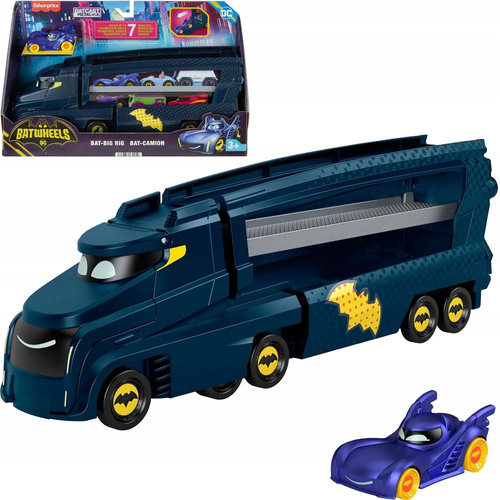 Transporter samochodów Batwheels Bat-Big Rig + auto Fisher Price HMX07