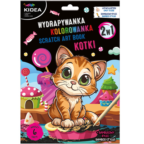 Wydrapywanka z kolorowanką 2w1 zestaw kreatywny Kotki Kidea