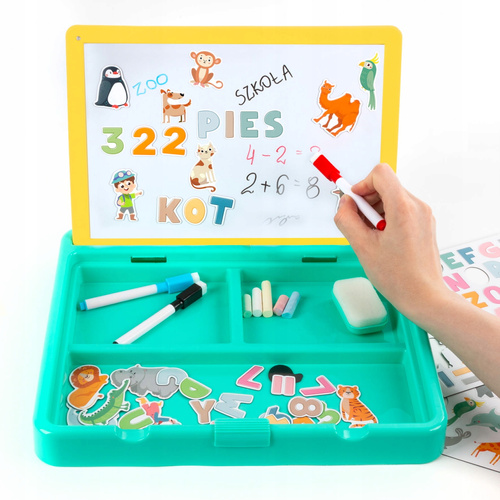 Przenośny Zestaw Tablic 5w1 magnetyczna ścieralna kredowa magnesy Zoo Kidea