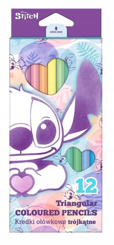 Coolpack Kredki ołówkowe trójkątne 12 kolorów pastelowych Stitch Pastel