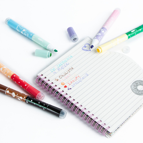 Flamastry dwustronne ze stempelkami 10 kolorów Kidea