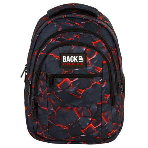 Plecak szkolny BackUP Blaze dla chłopca ogień lawa czarny czerwony O43