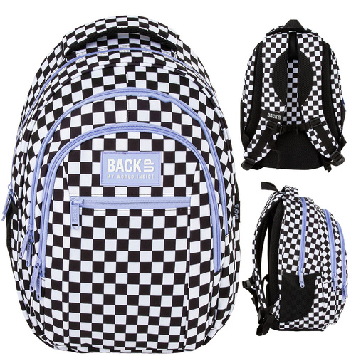Plecak szkolny BackUP Szachownica F dla dziewczynki fioletowy czarny O94F