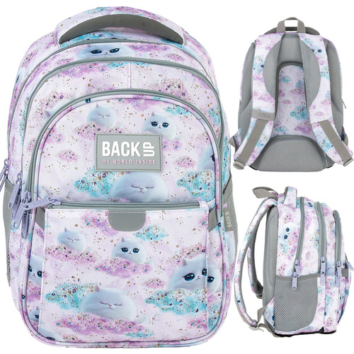 Plecak szkolny BackUP Dreamy dla dziewczynki kot kotek pastelowy P01
