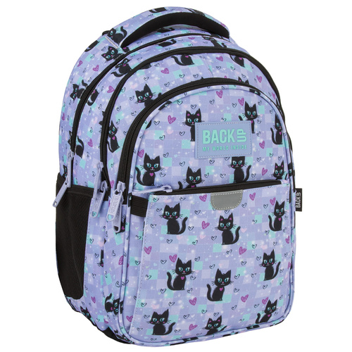 Plecak szkolny BackUP Magic Cats dla dziewczynki kot kotek fioletowy P16