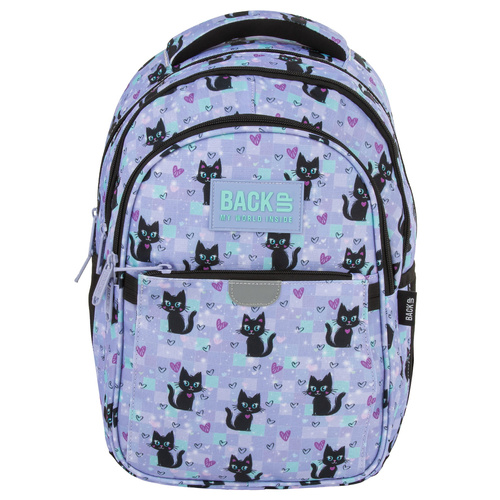 Plecak szkolny BackUP Magic Cats dla dziewczynki kot kotek fioletowy P16