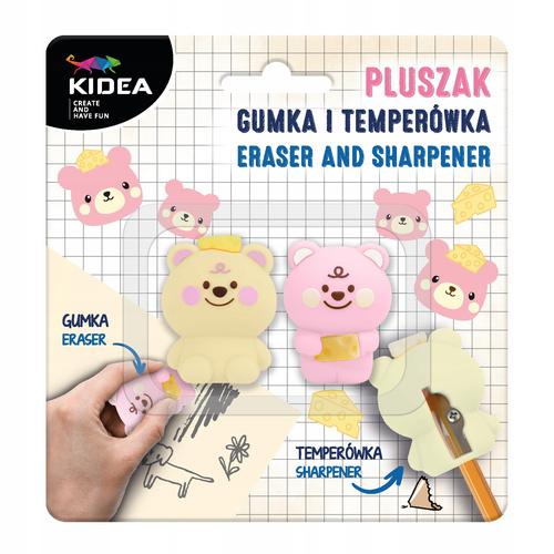 Gumka i Temperówka Pluszak zestaw szkolny słodkie pluszaki Kidea