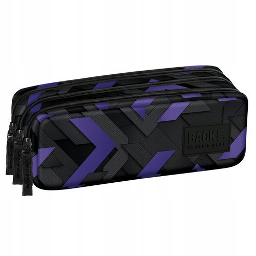 Piórnik saszetka unisex BackUP Nanostripes 3 komory fiolet grafit czarny
