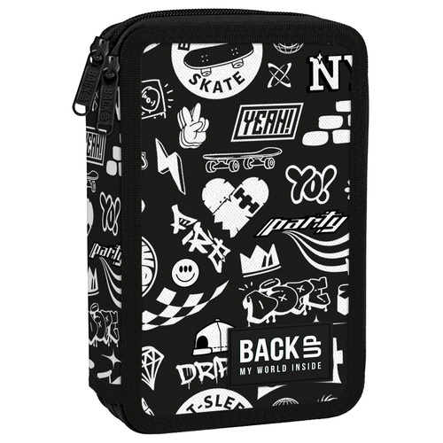 Piórnik szkolny z wyposażeniem BackUP Drift 2 komory skate czarno biały