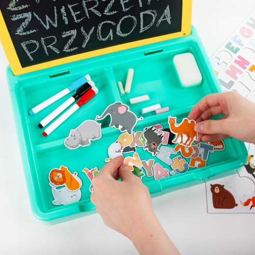 Przenośny Zestaw Tablic 5w1 magnetyczna ścieralna kredowa magnesy Zoo Kidea
