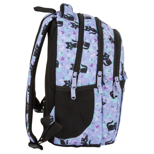 Plecak szkolny BackUP Magic Cats dla dziewczynki kot kotek fioletowy P16