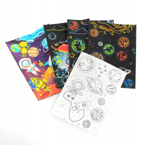 Kidea Zestaw Kreatywny Wydrapywanka Kolorowanka świecąca w ciemności Kosmos