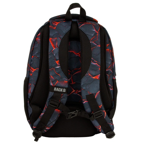 Plecak szkolny BackUP Blaze dla chłopca ogień lawa czarny czerwony O43