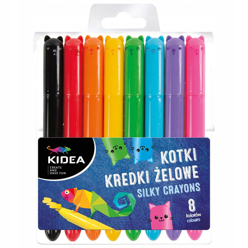 Kredki żelowe Kotki wykręcane 8 kolorów dla dzieci Kidea