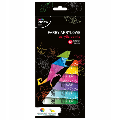 Farby akrylowe 12 kolorów tubka 12ml Kidea