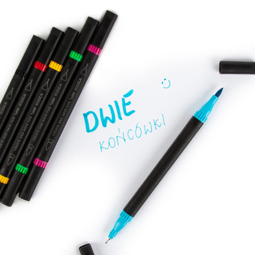 Markery Dwustronne Brush Pen 6 Kolorów Cienkopis Pędzelkowa Końcówka Kidea