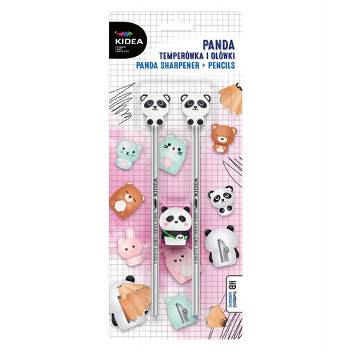 Kidea Zestaw 2 x Ołówek z figurką Pandy + Temperówka Panda