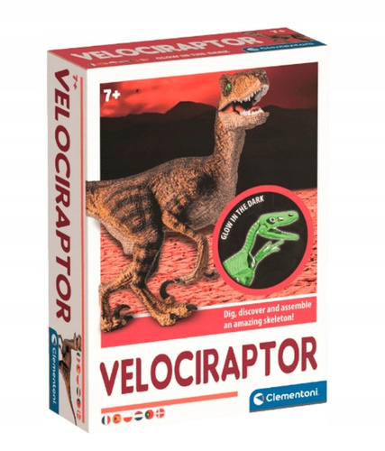 Świecący Dinozaur Velociraptor skamieniałości wykop szkielet Clementoni