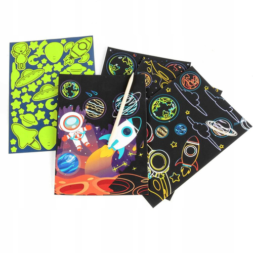 Kidea Zestaw Kreatywny Wydrapywanka Kolorowanka świecąca w ciemności Kosmos