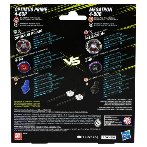 Beyblade X Transformers Optimus Prime 4-60P vs Megatron 4-80B Hasbro G0353
