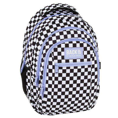 Plecak szkolny BackUP Szachownica F dla dziewczynki fioletowy czarny O94F