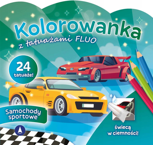 Kolorowanka z 24 tatuażami FLUO Samochody sportowe świecą w ciemności!