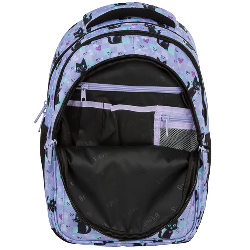 Plecak szkolny BackUP Magic Cats dla dziewczynki kot kotek fioletowy P16
