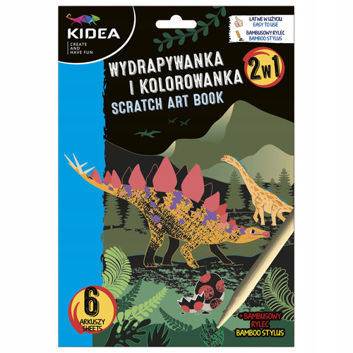 KIDEA WYDRAPYWANKA I KOLOROWANKA 2W1 DINOZAURY