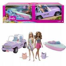 Barbie Zestaw Przejażdżka 2 lalki + samochód + motorówka GXD66