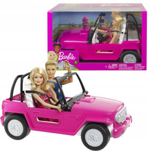 Barbie Zestaw Różowy Jeep Plażowy Lalka Barbie i Ken CJD12
