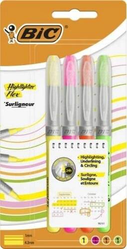 BIC HIGHLIGHTER FLEX ZAKREŚLACZ 4 KOLORY NEONOWE