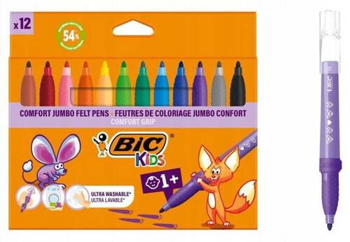 BIC Kids Flamastry Mazaki Kid Comfort Grip Jumbo Couleur Baby 12 kolorów