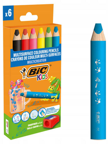 BIC Kids Multicreation Kredki ołówkowe grube + temperówka 6 kolorów