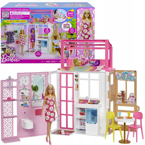 Barbie Kompaktowy dom domek dla lalek rozkładany + lalka HCD48