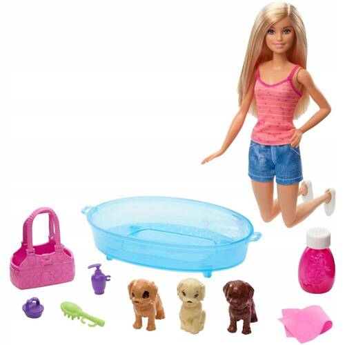 Barbie Zestaw Kąpiel piesków Zestaw + Lalka GDJ37