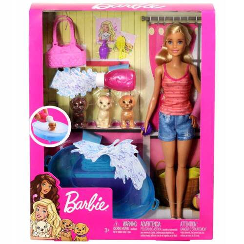 Barbie Zestaw Kąpiel piesków Zestaw + Lalka GDJ37