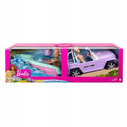 Barbie Zestaw Przejażdżka 2 lalki + samochód + motorówka GXD66