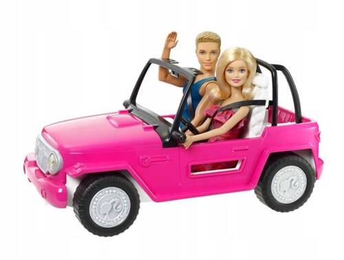 Barbie Zestaw Różowy Jeep Plażowy Lalka Barbie i Ken CJD12