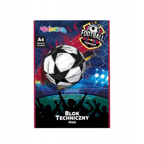 Colorino Blok techniczny A4 biały 10 kartek Football 21825PTR