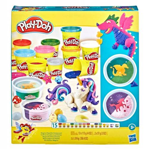 Play-Doh Ciastolina Zestaw Magiczny Blask 15 tub błysk brokat Hasbro F3612