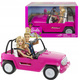 Barbie Zestaw Różowy Jeep Plażowy Lalka Barbie i Ken CJD12