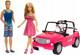 Barbie Zestaw Różowy Jeep Plażowy Lalka Barbie i Ken CJD12